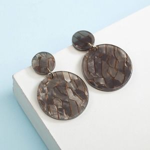 Dainty Charcoal & Bronze Round Drop Earrings
